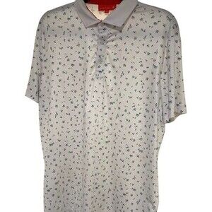 Redvanly Flowers  Pattern Polo Shirt Men Medium White AOP Performance